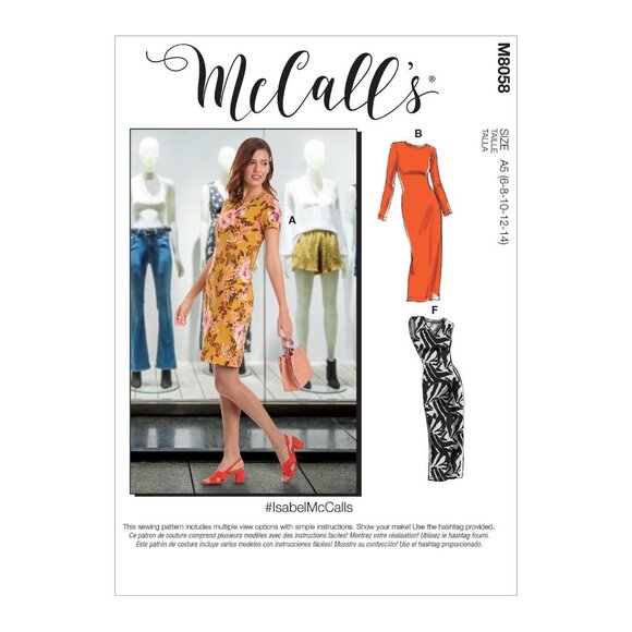 McCalls M8058 Sewing Pattern Misses Dresses Sizes 6-14 Fitted Pullover Knits - Picture 1 of 4